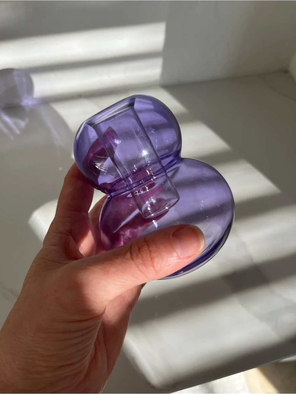 Purple Glass Taper Candle Holders Set of 2 Sculptural Violet Double-bulb Shape